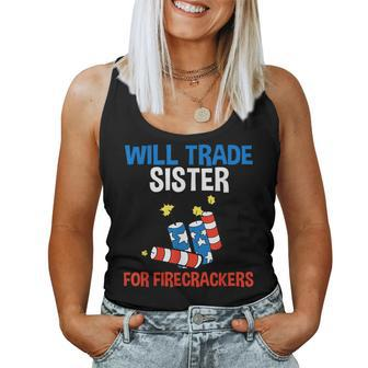 Will Trade Sister For Firecrackers Funny Boys 4Th Of July Women Tank Top Basic Casual Daily Weekend Graphic - Thegiftio UK