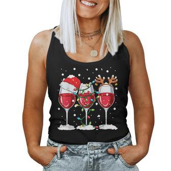 Wine Christmas Santa Hat Xmas Lights Reindeer Antlers Women Tank Top | Mazezy