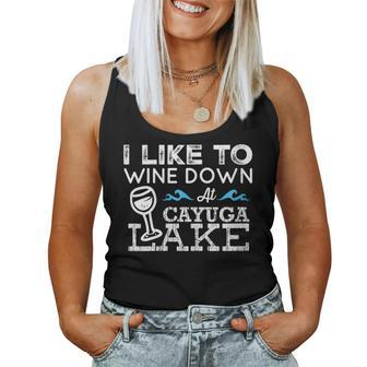 Wine Down At Cayuga Lake Finger Lakes Wine Lover Lake Life Women Tank Top | Mazezy