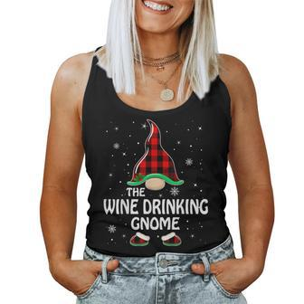 Wine Drinking Gnome Buffalo Plaid Matching Family Christmas Women Tank Top | Mazezy