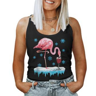 Wine Lovers Pink Flamingo Graphic Christmas Party Cute Women Tank Top | Mazezy AU