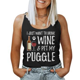 Wine And Puggle Dog Mom Or Dog Dad Idea Women Tank Top - Seseable