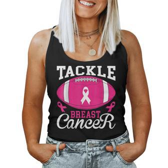 Woman Tackle Football Pink Ribbon Breast Cancer Awareness Women Tank Top - Monsterry