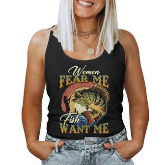 Women Fear Me Fish Want Me Funny Fishing Gifts For Fisherman Women Tank Top Weekend Graphic - Thegiftio UK