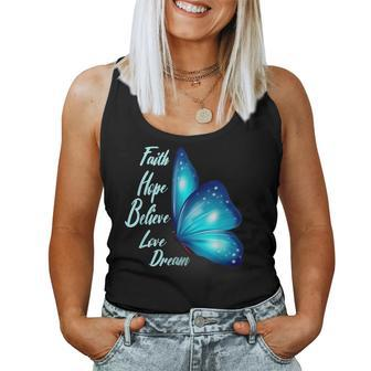 Women's Butterfly Faith Hope Love Believe Dream Positive Women Tank Top - Thegiftio UK