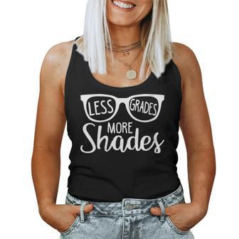 Womens Less Grades More Shades T Teacher Summer Vacation Gift Women Tank Top Basic Casual Daily Weekend Graphic - Thegiftio UK