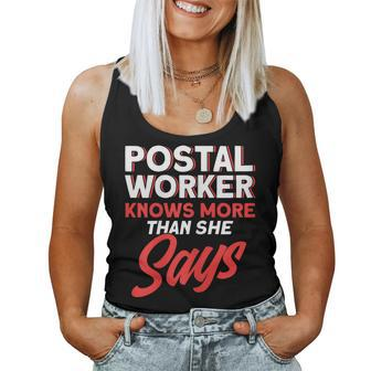 Womens Postal Worker Knows More Than She Says Mailman Postman Women Tank Top Basic Casual Daily Weekend Graphic - Thegiftio UK