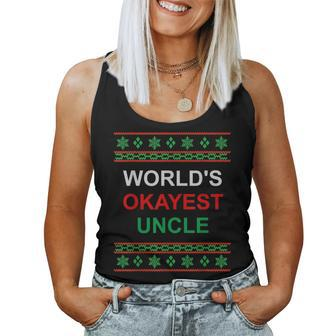 Worlds Okayest Uncle Ugly Christmas Sweater Women Tank Top | Mazezy