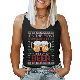 Xmas Wonderful Time For A Beer Ugly Christmas Sweaters Women Tank Top - Thegiftio UK