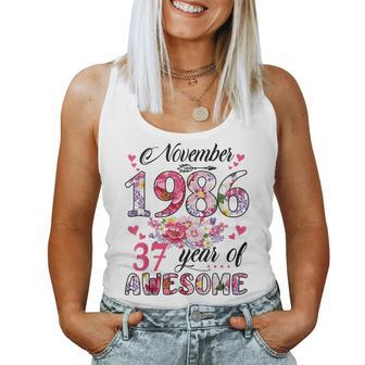 37 Year Old Made In November 1986 Floral 37Th Birthday Women Tank Top | Mazezy