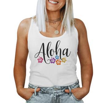 Aloha Hawaiian Hibiscus Flower Surfer Maui Kauai Hawaii Women Tank Top Weekend Graphic - Seseable