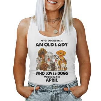 April Never Underestimate An Old Lady Who Loves Dogs Women Tank Top Basic Casual Daily Weekend Graphic - Seseable