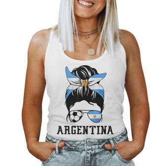 Argentinian Soccer Girl Mom Messy Bun Argentina Football Fan Women Tank Top | Mazezy