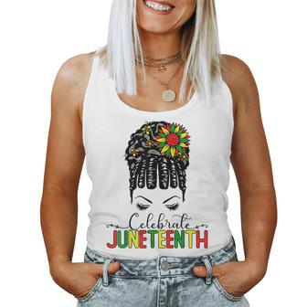 Awesome Messy Bun Junenth Celebrate 1865 June 19Th Women Tank Top Basic Casual Daily Weekend Graphic - Seseable