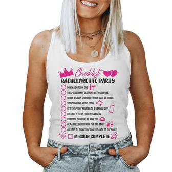 Bachelorette Party Checklist Game Girls Night Out Bride Fun Women Tank Top | Mazezy