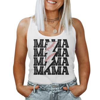 Baseball Mama Distressed Lightning Bolt Mom Women Tank Top - Seseable