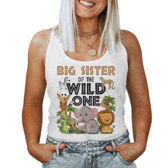 Big Sister Of The Wild One Birthday 1St Safari Jungle Family Women Tank Top - Thegiftio UK