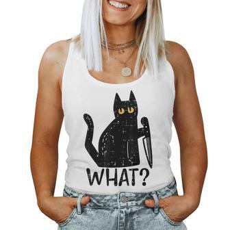 Black Cat What Knife Funny Murderous Halloween Pet Men Women Women Tank Top Weekend Graphic - Seseable