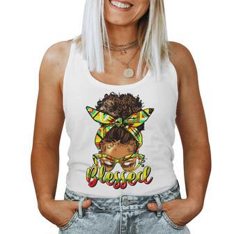 Black History Blessed Afro Black Women Messy Bun Junenth Women Tank Top Basic Casual Daily Weekend Graphic - Thegiftio UK