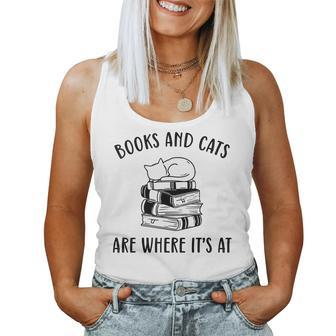 Books & Cats Kitten Novelty Sarcastic Book Cat Lover For Cat Lover Women Tank Top | Mazezy