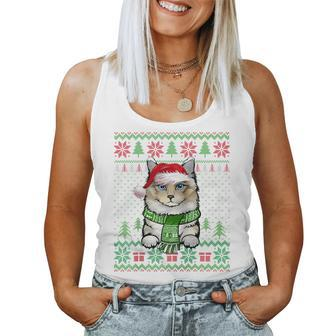 Cat Lovers Cute Ragdoll Cat Matching Ugly Christmas Sweater Women Tank Top - Monsterry