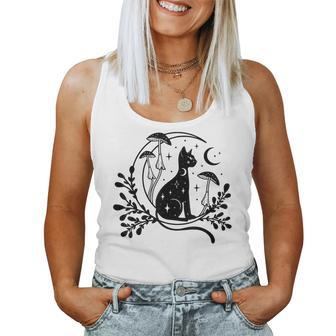 Celestial Cat Moon Mushroom Cottagecore Witchy For Women Tank Top - Seseable