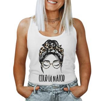 Chaos Coordinator For Women Girl Mom Leopard Messy Bun Women Tank Top Basic Casual Daily Weekend Graphic - Seseable