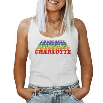 Charlotte City Gay Pride Rainbow Word Women Tank Top | Mazezy