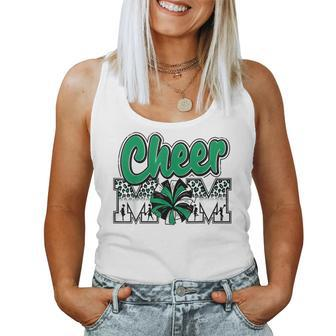Cheer Mom Green Black White Leopard Letters Cheer Pom Poms Women Tank Top Weekend Graphic - Seseable