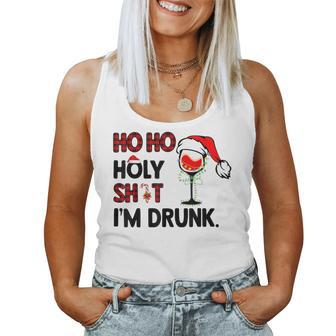 Christmas Ho Ho Holy I'm Drunk Wine Santa Hat Wine Lovers Women Tank Top | Mazezy
