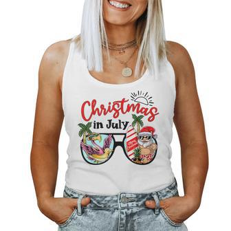 Christmas In July Sunglasses Santa Flamingo Summer Vacation Women Tank Top Weekend Graphic - Monsterry