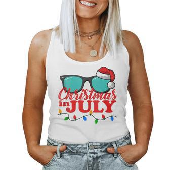 Christmas In July Santa Hat Sunglasses Summer Celebration Summer Women Tank Top | Mazezy
