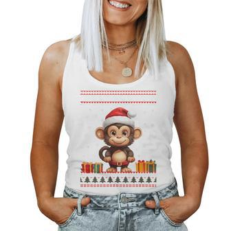 Christmas Monkey Santa Hat Ugly Christmas Sweater Women Tank Top - Monsterry
