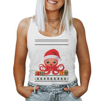 Christmas Octopus Santa Hat Ugly Christmas Sweater Women Tank Top - Monsterry AU