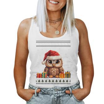 Christmas Owl Santa Hat Ugly Christmas Sweater Women Tank Top - Monsterry AU