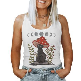 Cottagecore Cat Mushroom Women Tank Top Basic Casual Daily Weekend Graphic - Seseable