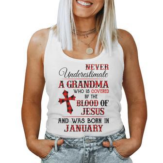 Covered By The Blood Of Jesus And Was Born In January Gift For Womens Women Tank Top Basic Casual Daily Weekend Graphic - Seseable