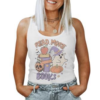 Cute Booooks Ghost Read More Books Teacher Halloween Women Tank Top - Monsterry