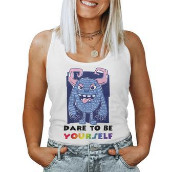 Dare To Be Yourself Gay Pride Vintage Rainbow Lgbt Monster Women Tank Top | Mazezy