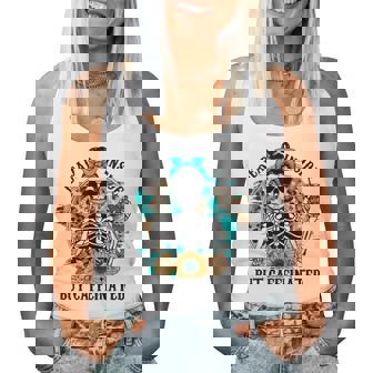Dead Inside But Caffeinated Skeleton Flower Drinking Coffee Women Tank Top Basic Casual Daily Weekend Graphic - Thegiftio