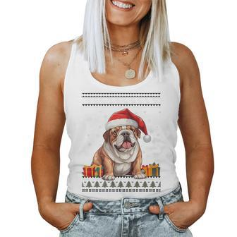 Dog Christmas Cute Bulldog Santa Hat Ugly Christmas Sweater Women Tank Top - Monsterry CA
