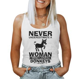 Donkey Lover Funny Gift Never Underestimate A Woman Who Women Tank Top Basic Casual Daily Weekend Graphic - Seseable