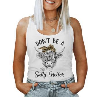 Dont Be A Salty Heifer Vintage Cow Leopard Bandana Cowgirl Women Tank Top Weekend Graphic - Seseable