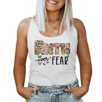 Faith Over Fear Boho Floral Christian Message Faith Faith Women Tank Top | Mazezy