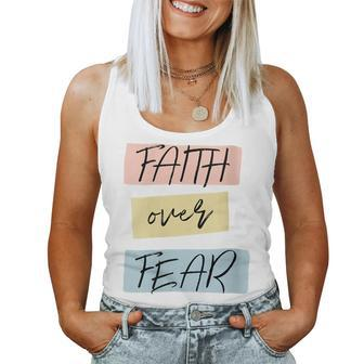 Faith Over Fear Cute Boho Lettering Inspirational Christian Faith Women Tank Top | Mazezy