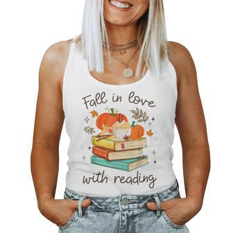 Fall In Love With Reading Book Autumn Pumpkins And Teachers Women Tank Top - Monsterry DE