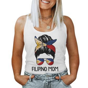 Filipino Mom Messy Bun Sunglasses Flag Mothers Day Women Tank Top Basic Casual Daily Weekend Graphic - Thegiftio UK