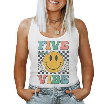 Five Is A Vibe 5Th Birthday Smile Face Hippie Boy Girl Kid Women Tank Top - Monsterry