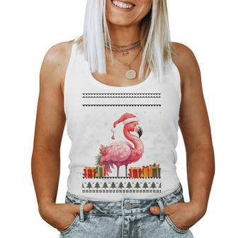 Flamingo Christmas Santa Hat Ugly Christmas Sweater Women Tank Top - Monsterry DE
