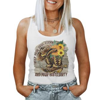 Floral Cowboy Boots Keep Your Soul Clean Boots Dirty Western Women Tank Top Basic Casual Daily Weekend Graphic - Seseable